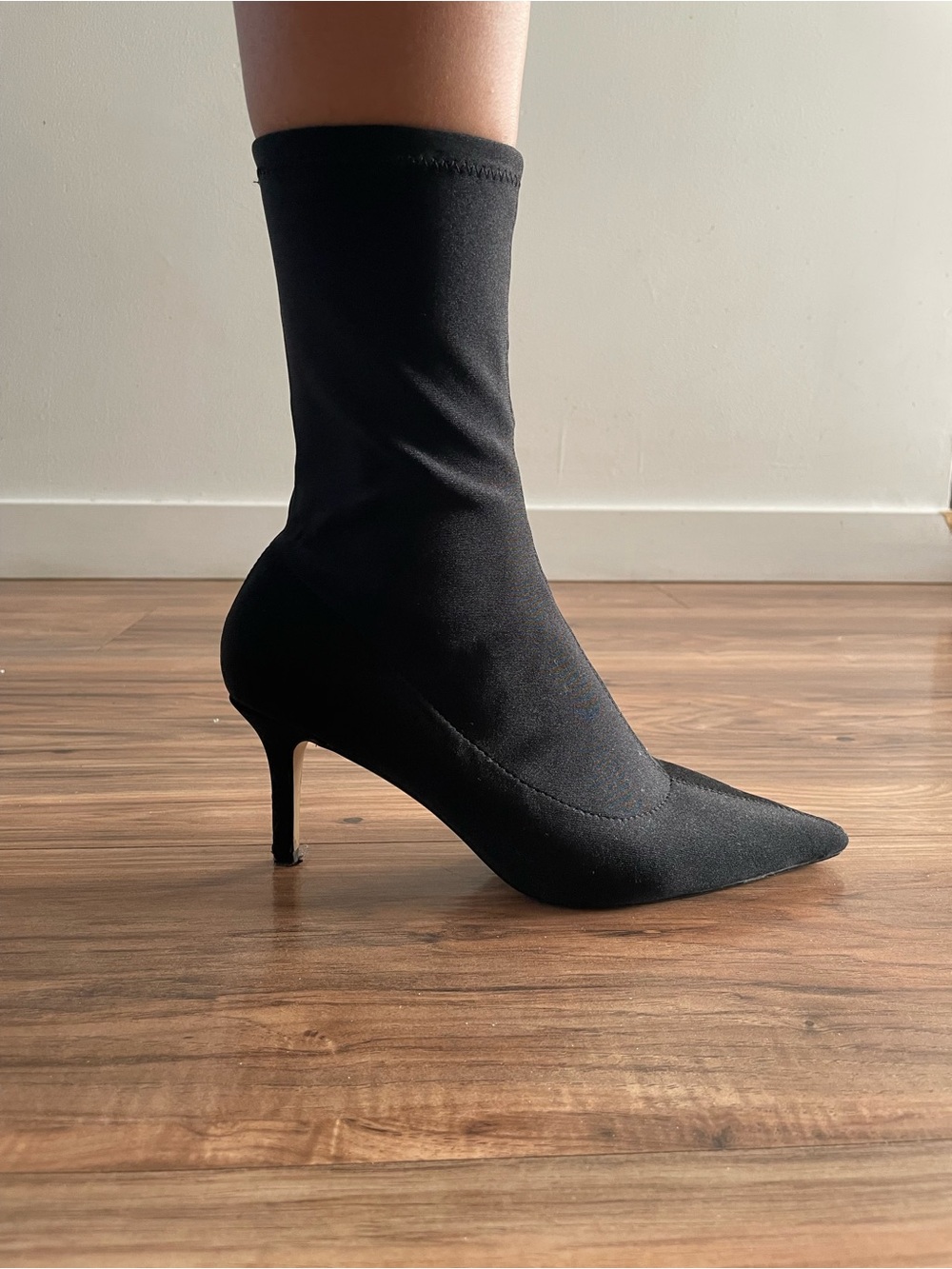 Topshop Black Stretch Sock Heel Boots